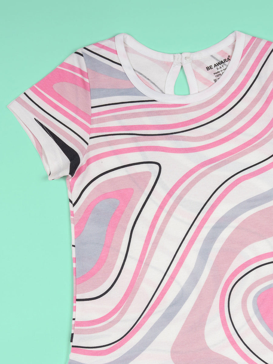 Girls Multicolor Abstract Print Fit And Flared Dress