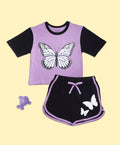 Girls Color Block Butterfly Graphic Print Oversized T-Shirt & Binding Shorts Set