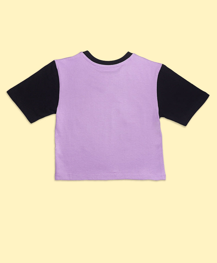 Girls Color Block Butterfly Graphic Print Oversized T-Shirt & Binding Shorts Set