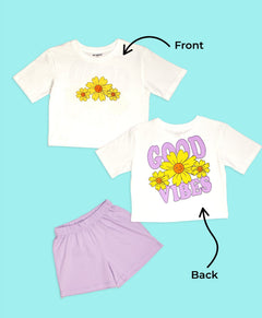 Girls Good Vibes Back Print Oversized T-Shirt And Shorts Set