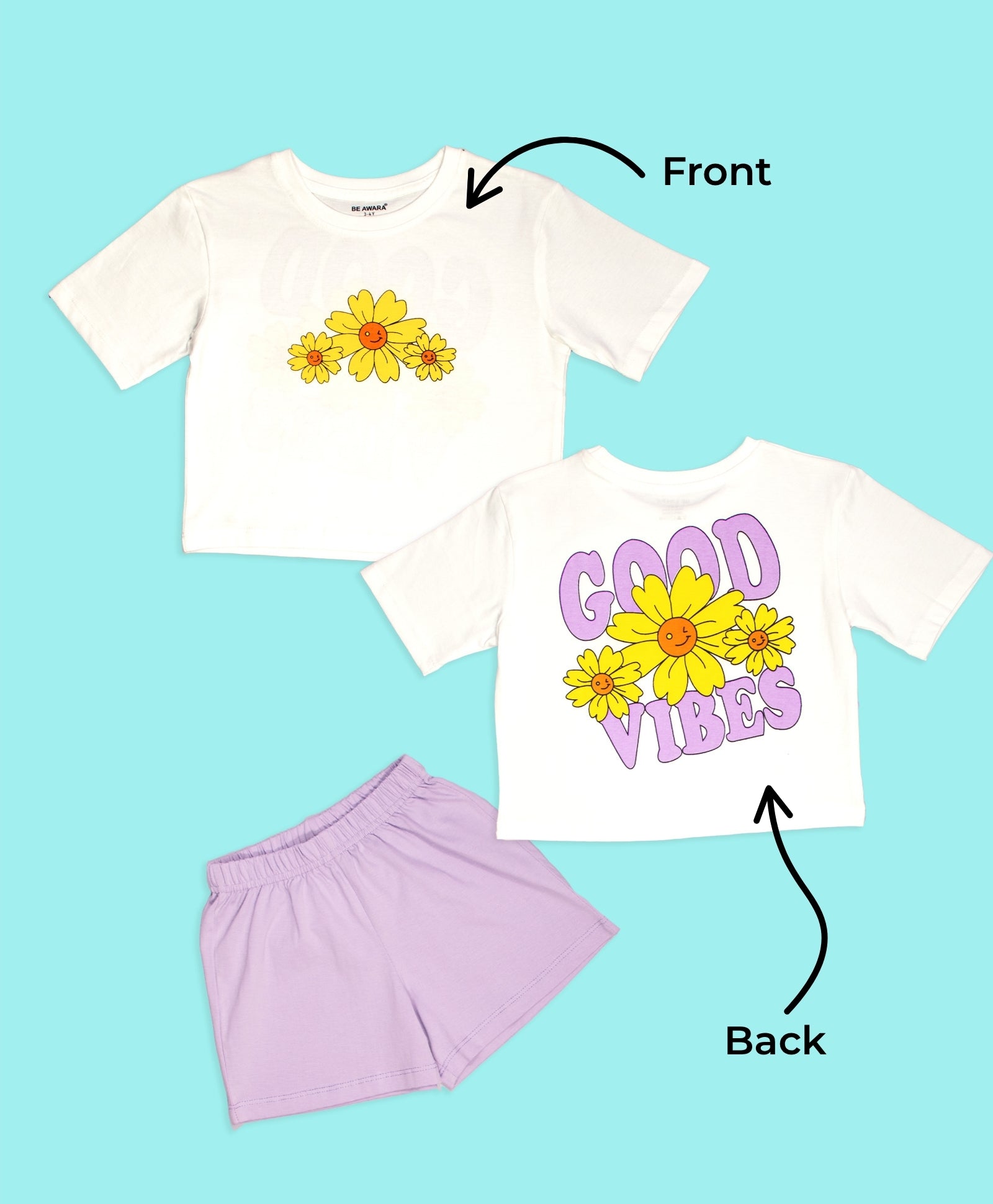 Girls Good Vibes Back Print Oversized T-Shirt And Shorts Set