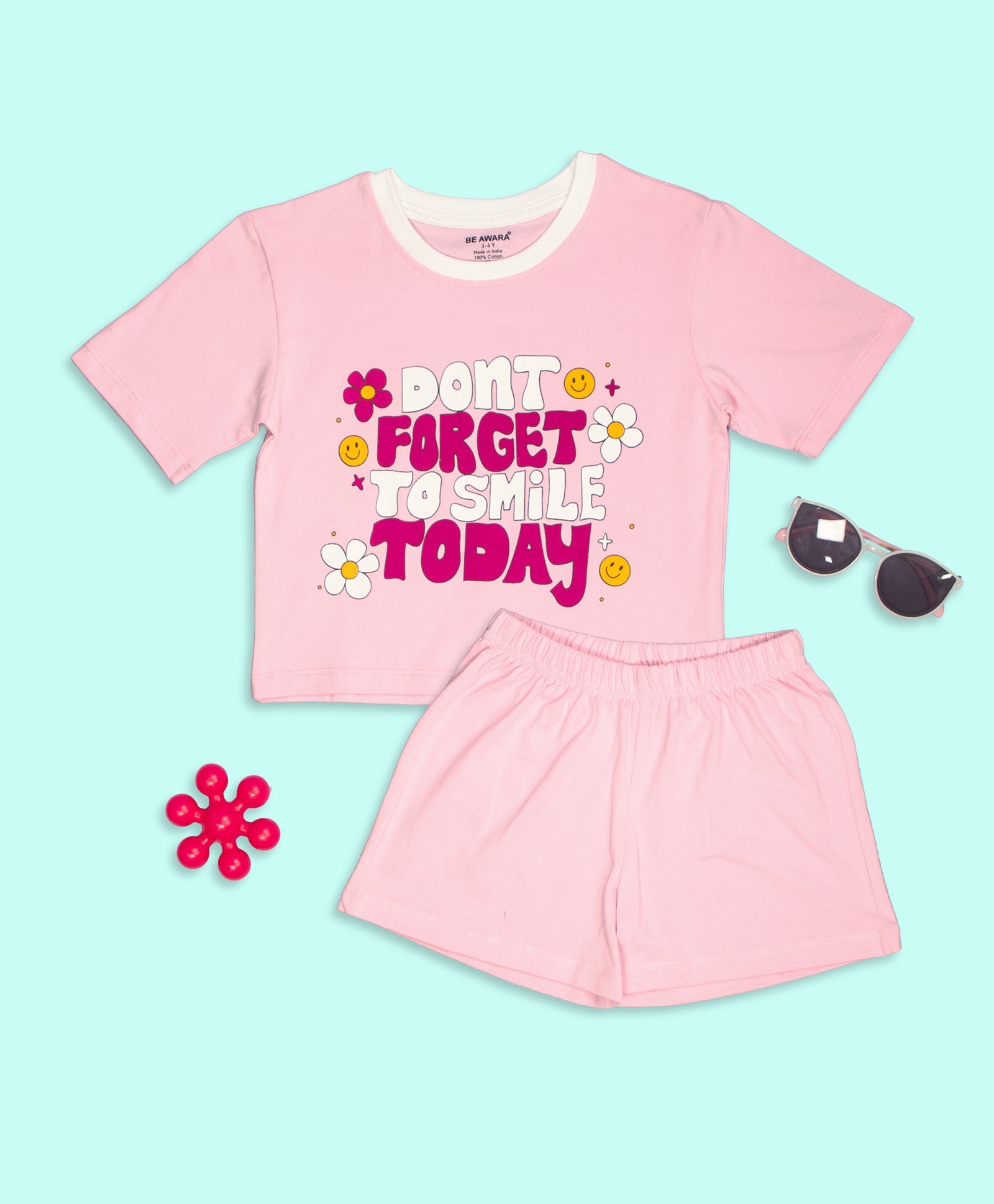 Girls Don’t Forget To Smile Today Print Oversized T-Shirt & Shorts Set