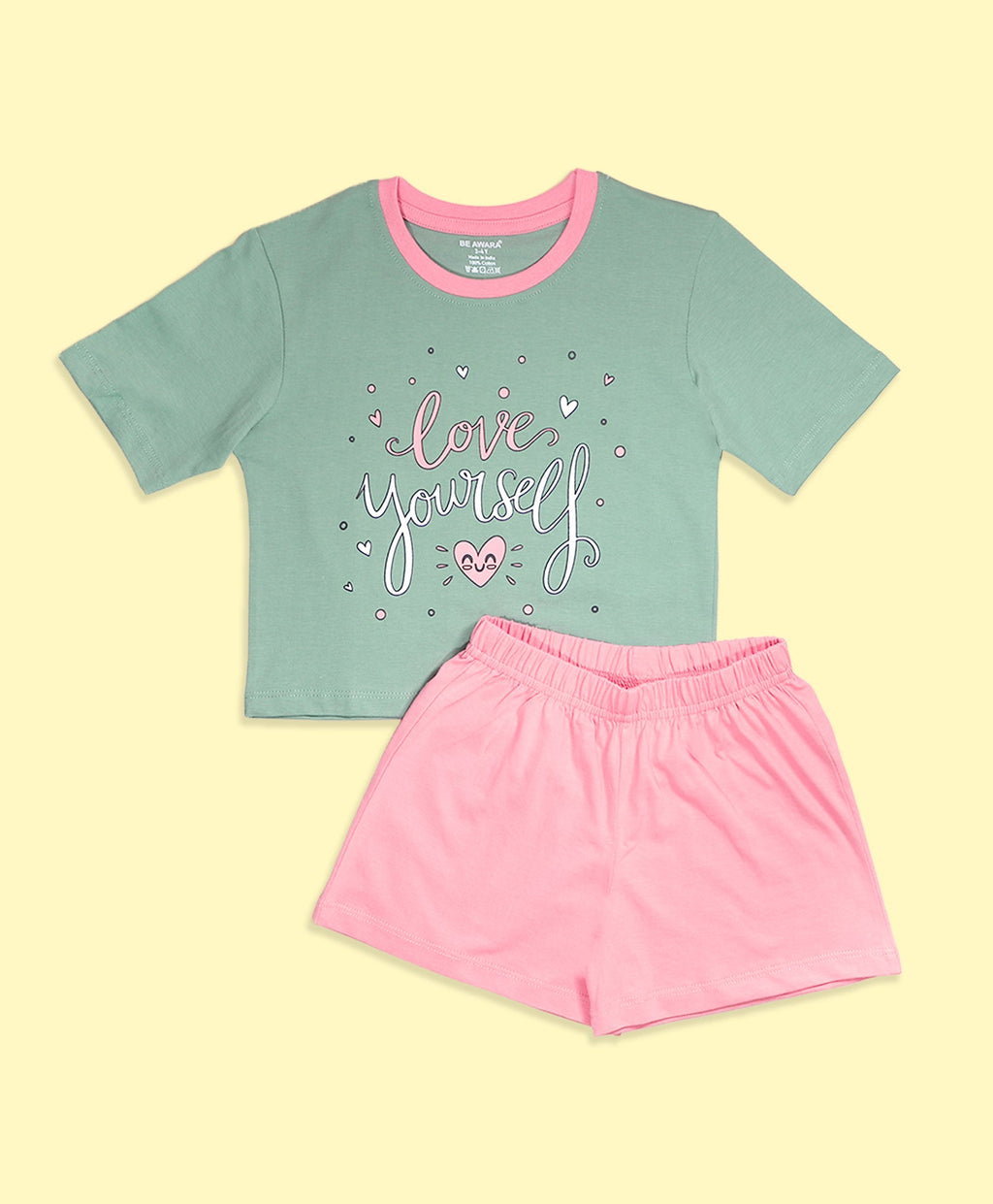 Girls Love Yourself Graphic Print Oversized T-Shirt & Shorts Set