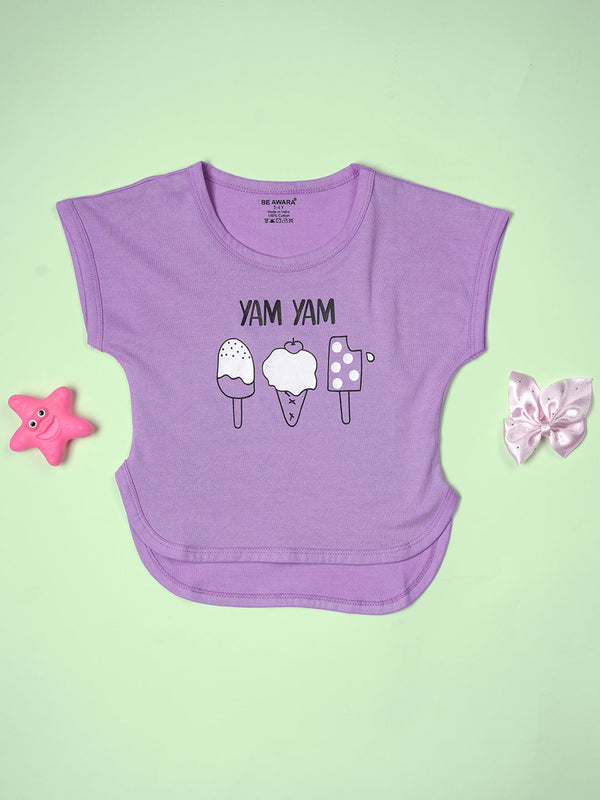 Girls Yam Yam Print Half Sleeves Top