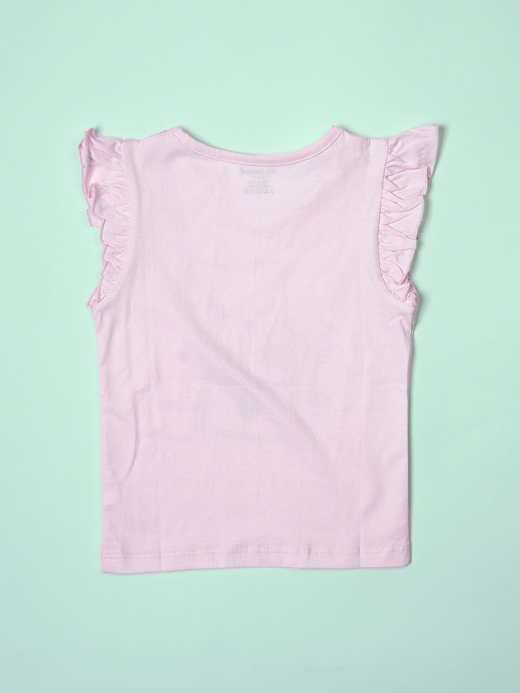 Girls Cute Cat Print Ruffle Trim Flared Sleeves Top