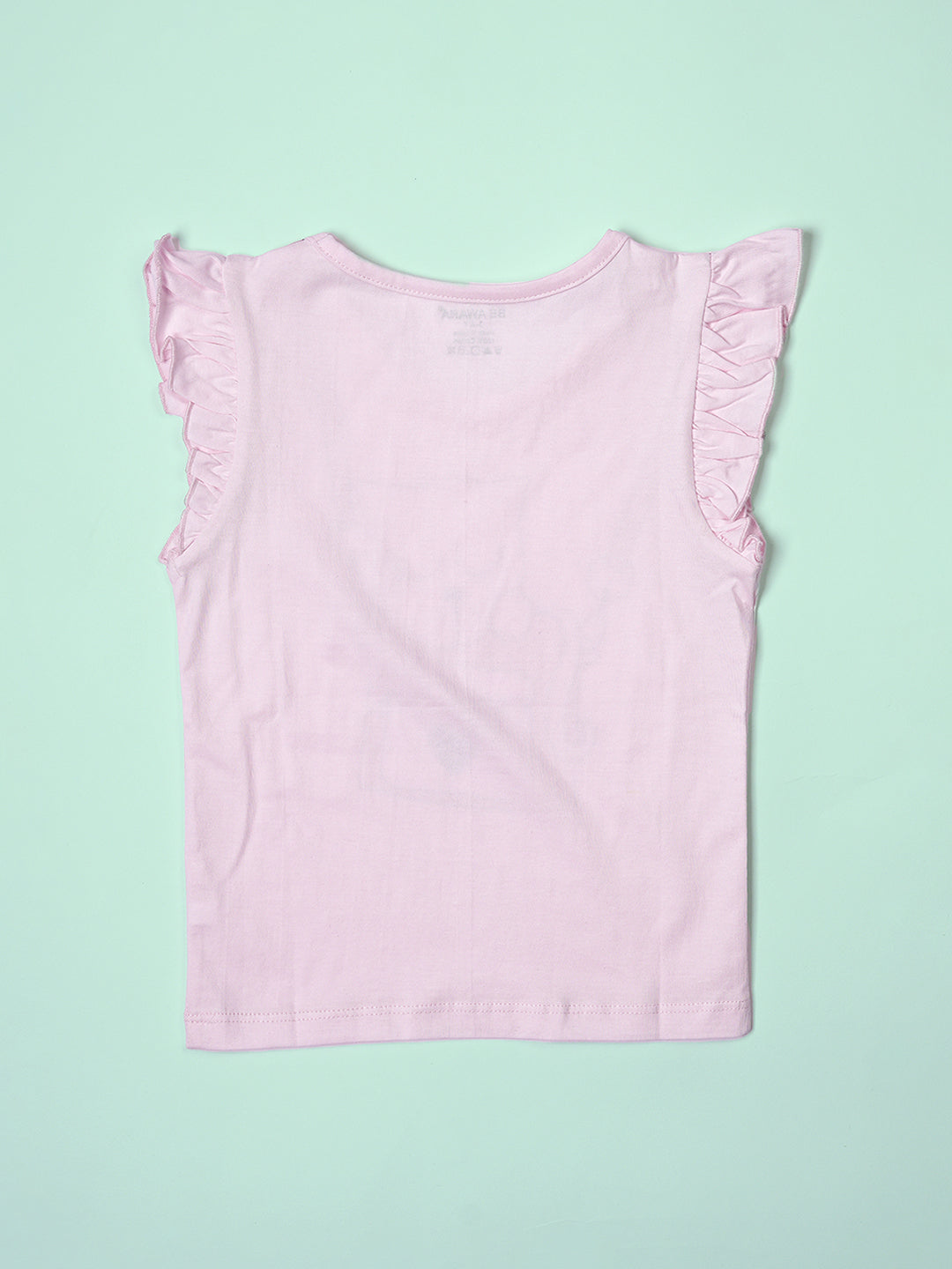 Girls Cute Cat Print Ruffle Trim Flared Sleeves Top