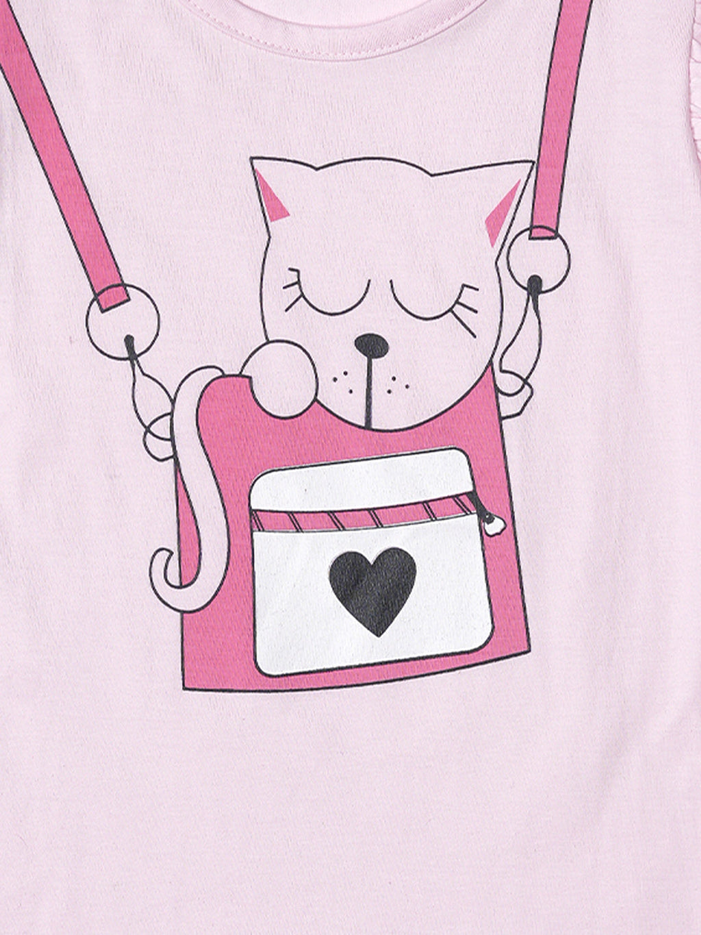 Girls Cute Cat Print Ruffle Trim Flared Sleeves Top