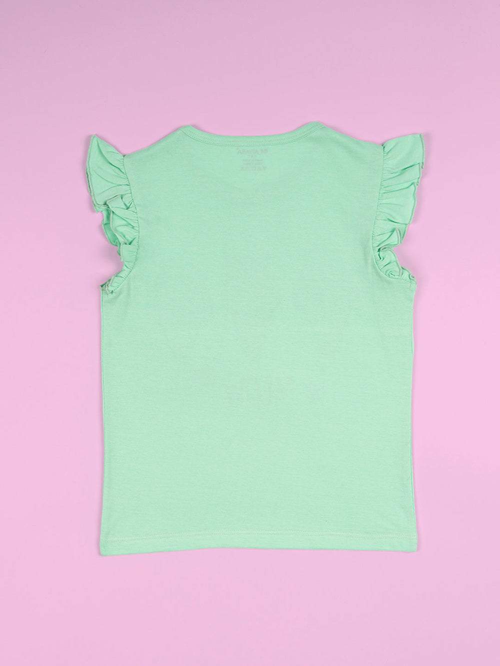 Girls Meow Print Ruffle Trim Flared Sleeves Top