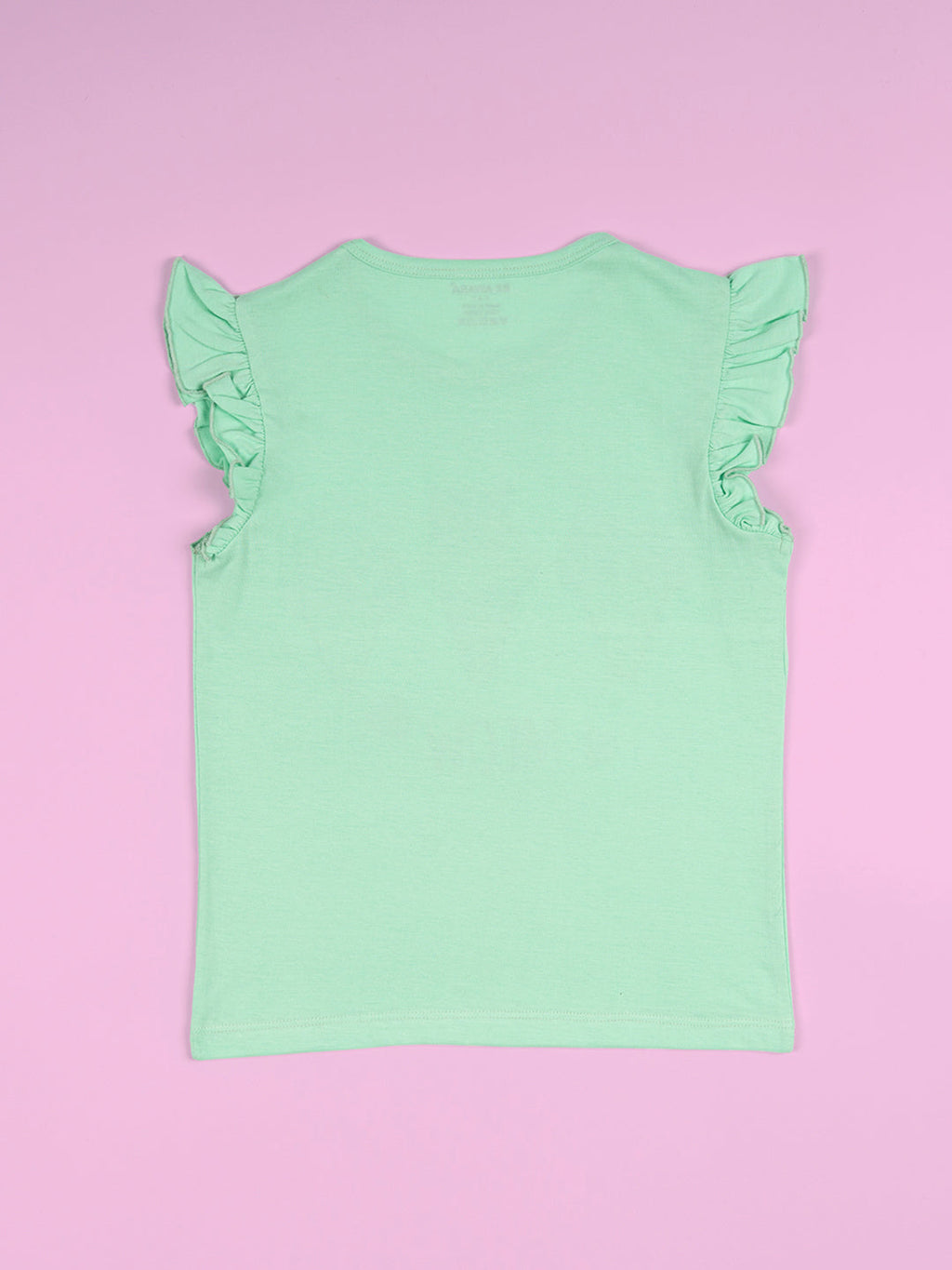 Girls Meow Print Ruffle Trim Flared Sleeves Top