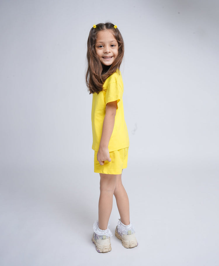 Illuminating Yellow Drop Shoulder T-Shirt & Shorts Set