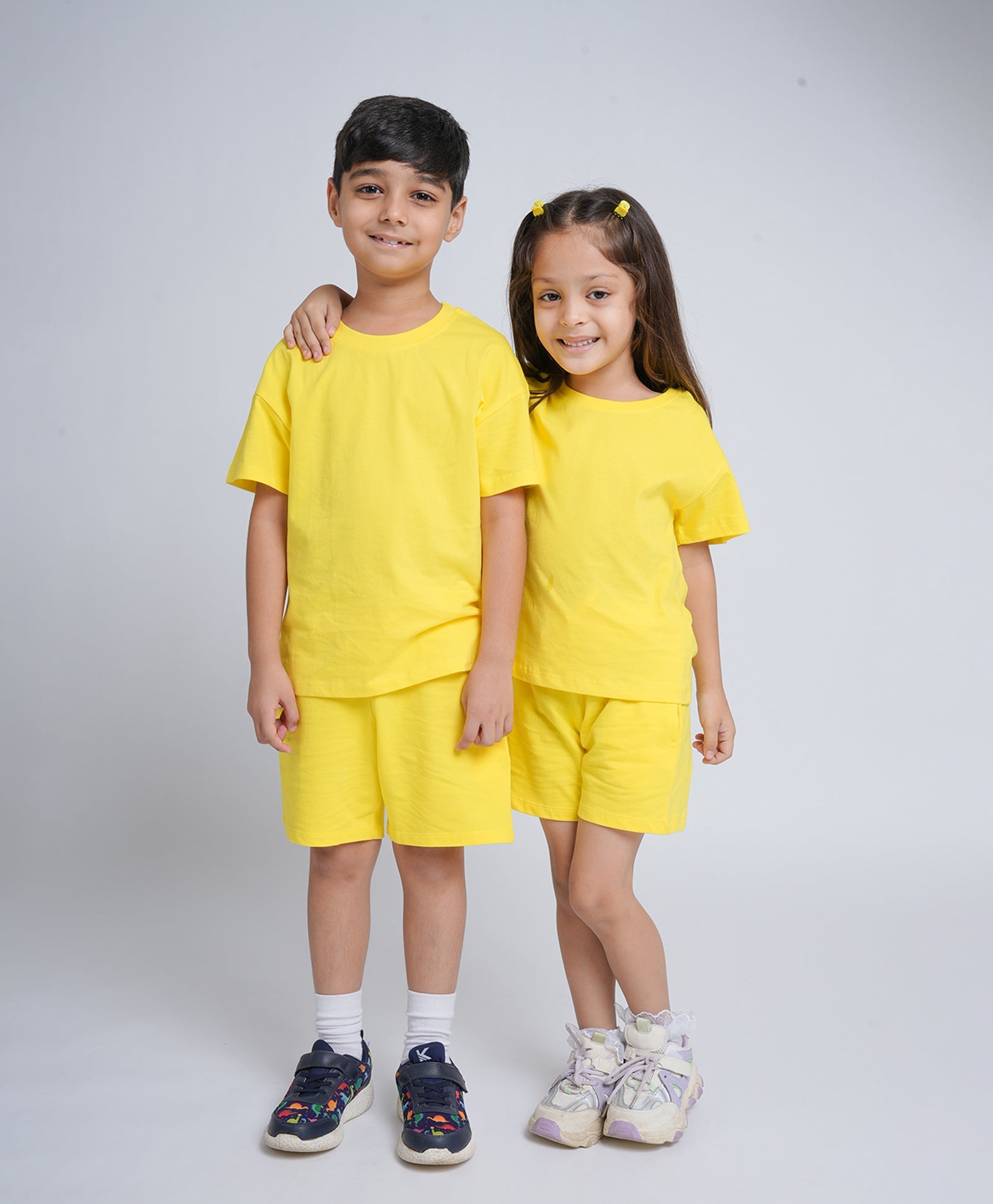 Illuminating Yellow Drop Shoulder T-Shirt & Shorts Set