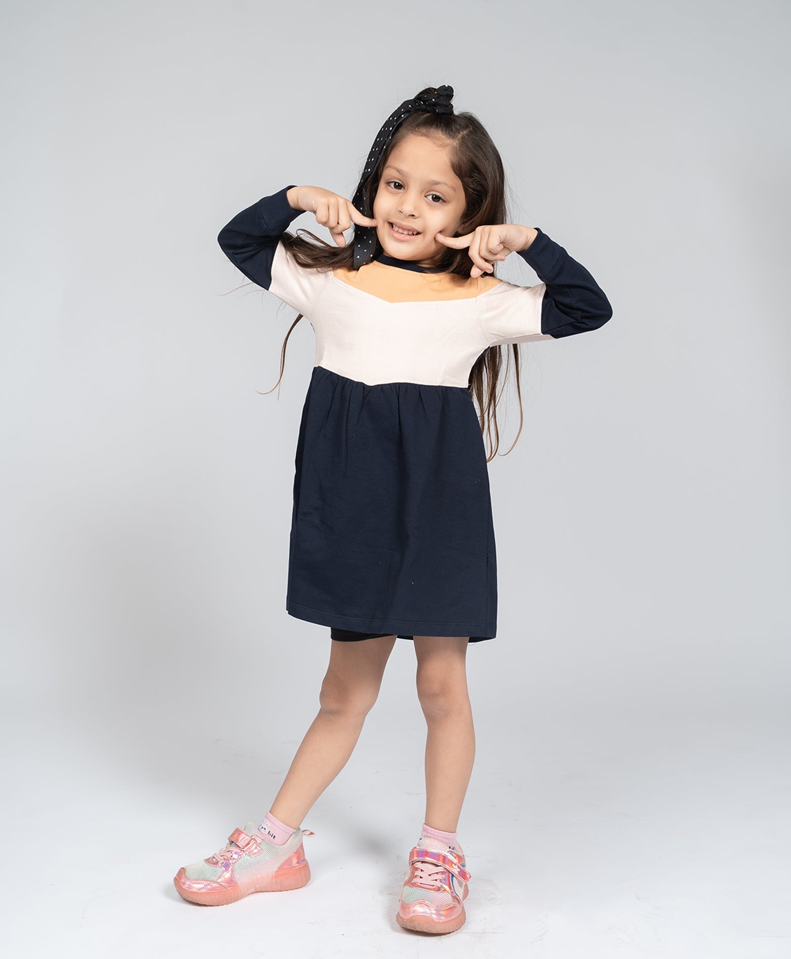 Girls Multi Tone Colorblock Fit & Flared Dress