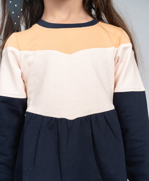 Girls Multi Tone Colorblock Fit & Flared Dress