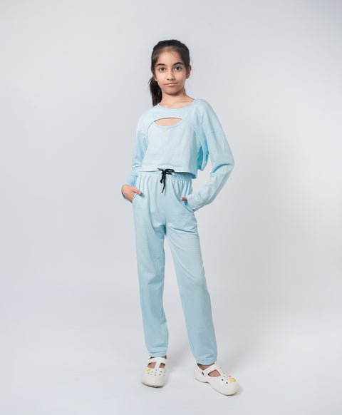 Girls Blue Cool Cami Top & High Low Hem Top & Lounge Pants Set