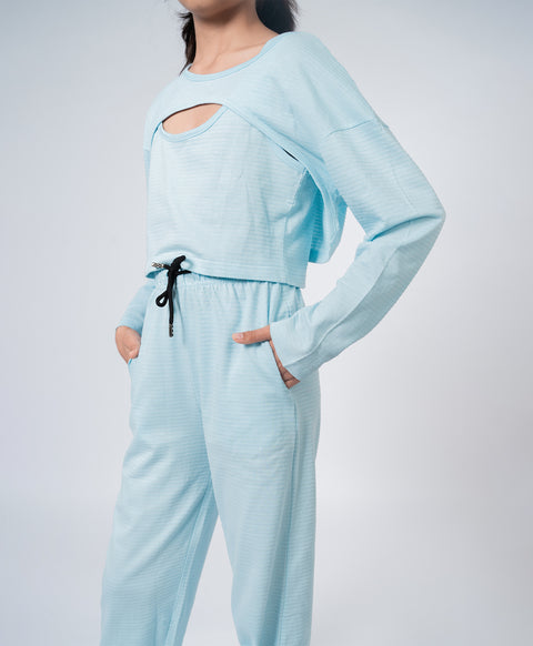 Girls Blue Cool Cami Top & High Low Hem Top & Lounge Pants Set