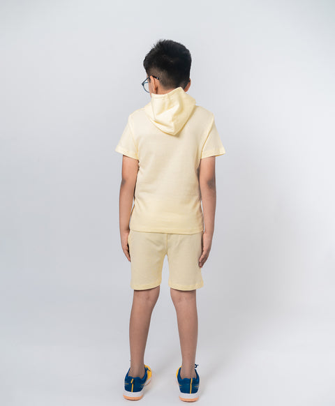 Boys Tender Yellow Half Sleeves Hoodie T-Shirt & Shorts Set