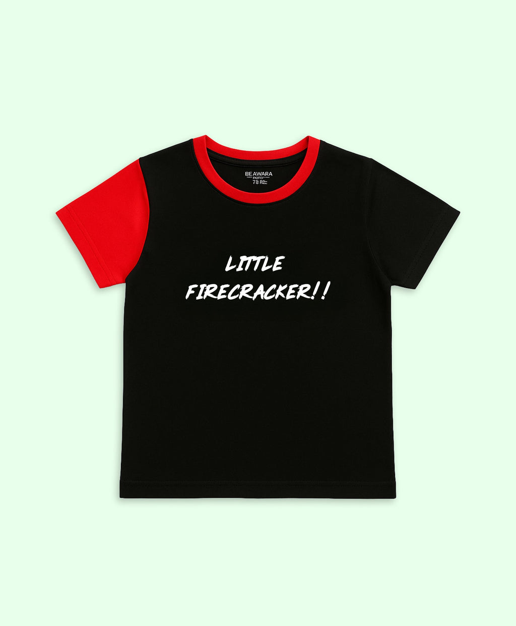 Kids Unisex Firecracker Print Colorblock Half Sleeves Oversize T-shirt