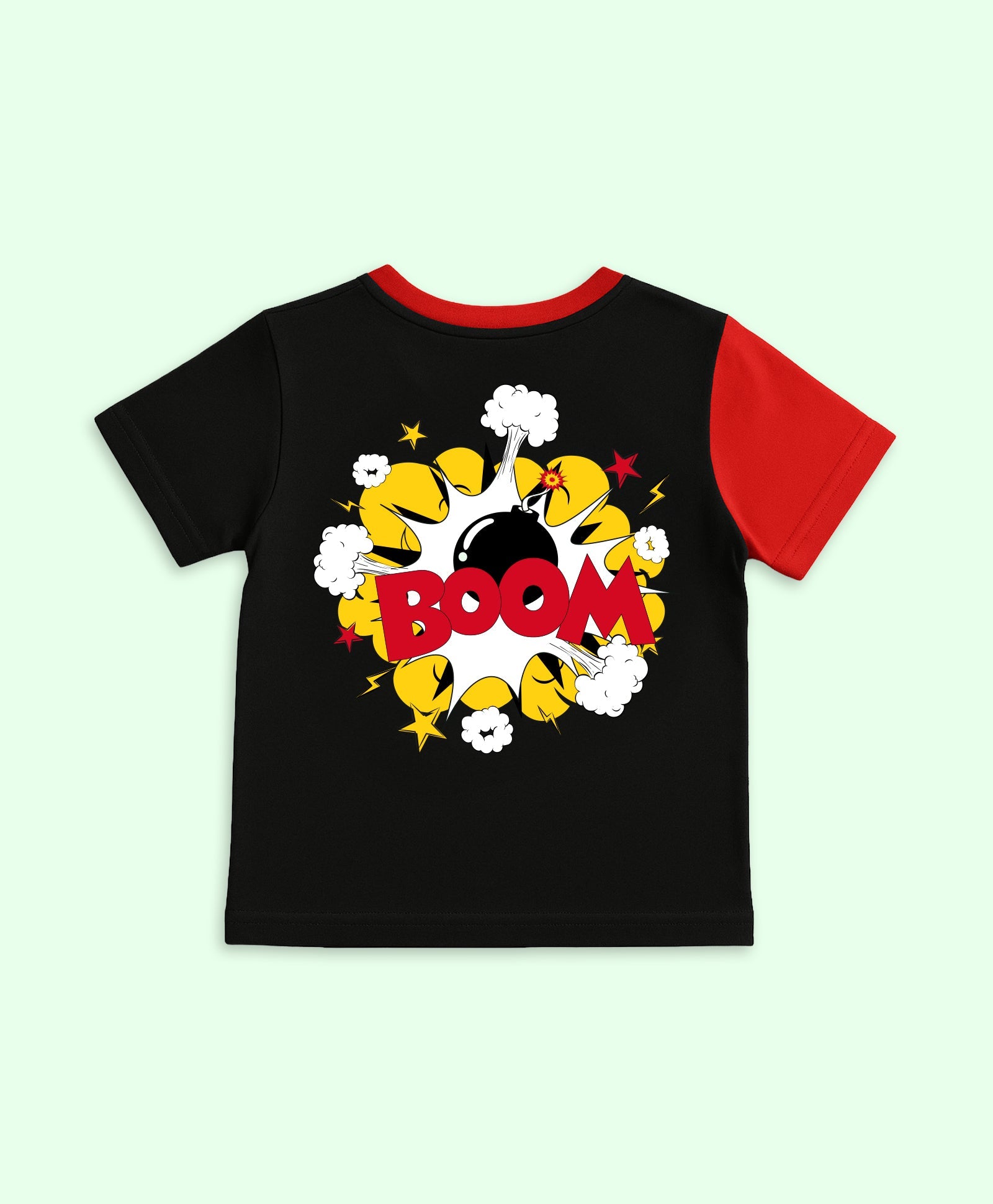 Kids Unisex Firecracker Print Colorblock Half Sleeves Oversize T-shirt