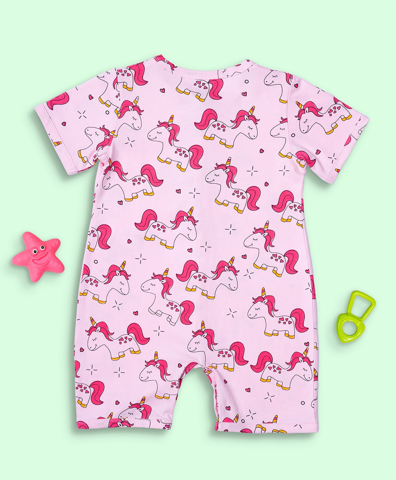 Kids Unicorn Pattern Half Sleeves Romper