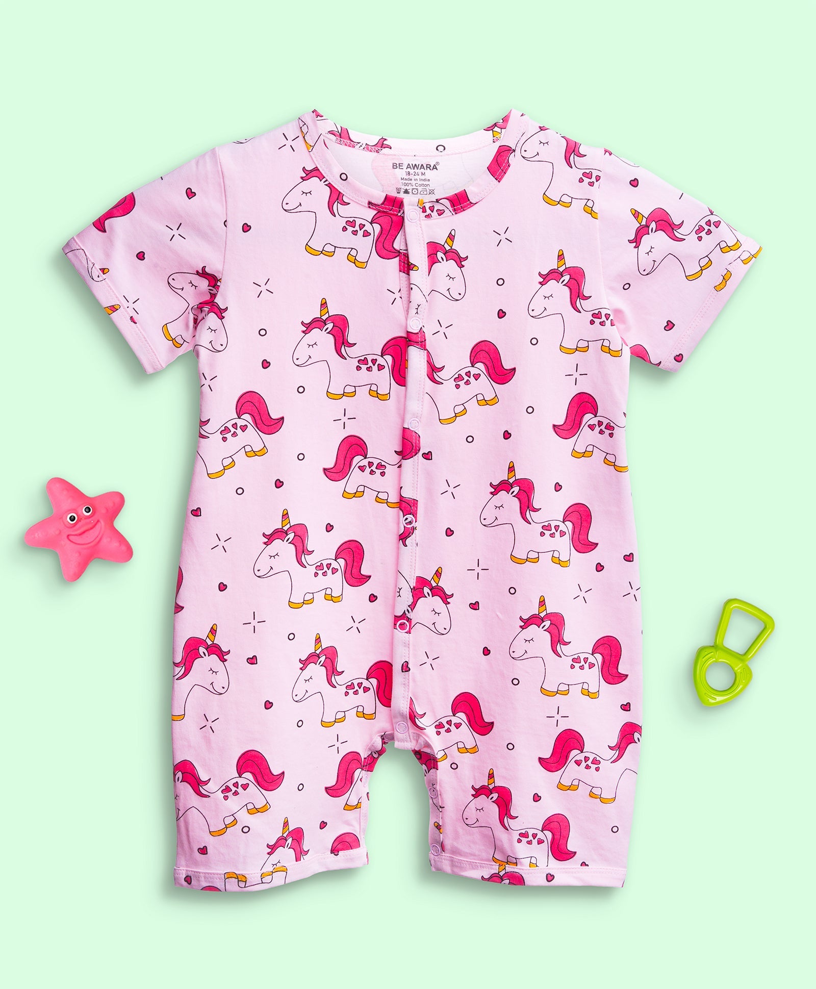 Kids Unicorn Pattern Half Sleeves Romper