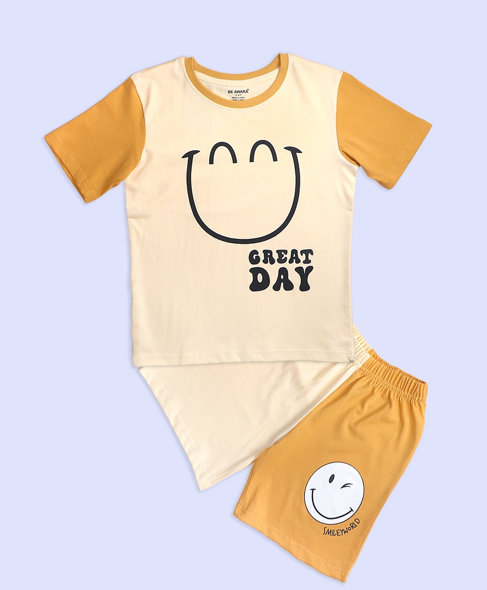 Kids Color Block Great Day Graphic Print Oversized T-Shirt & Shorts Set