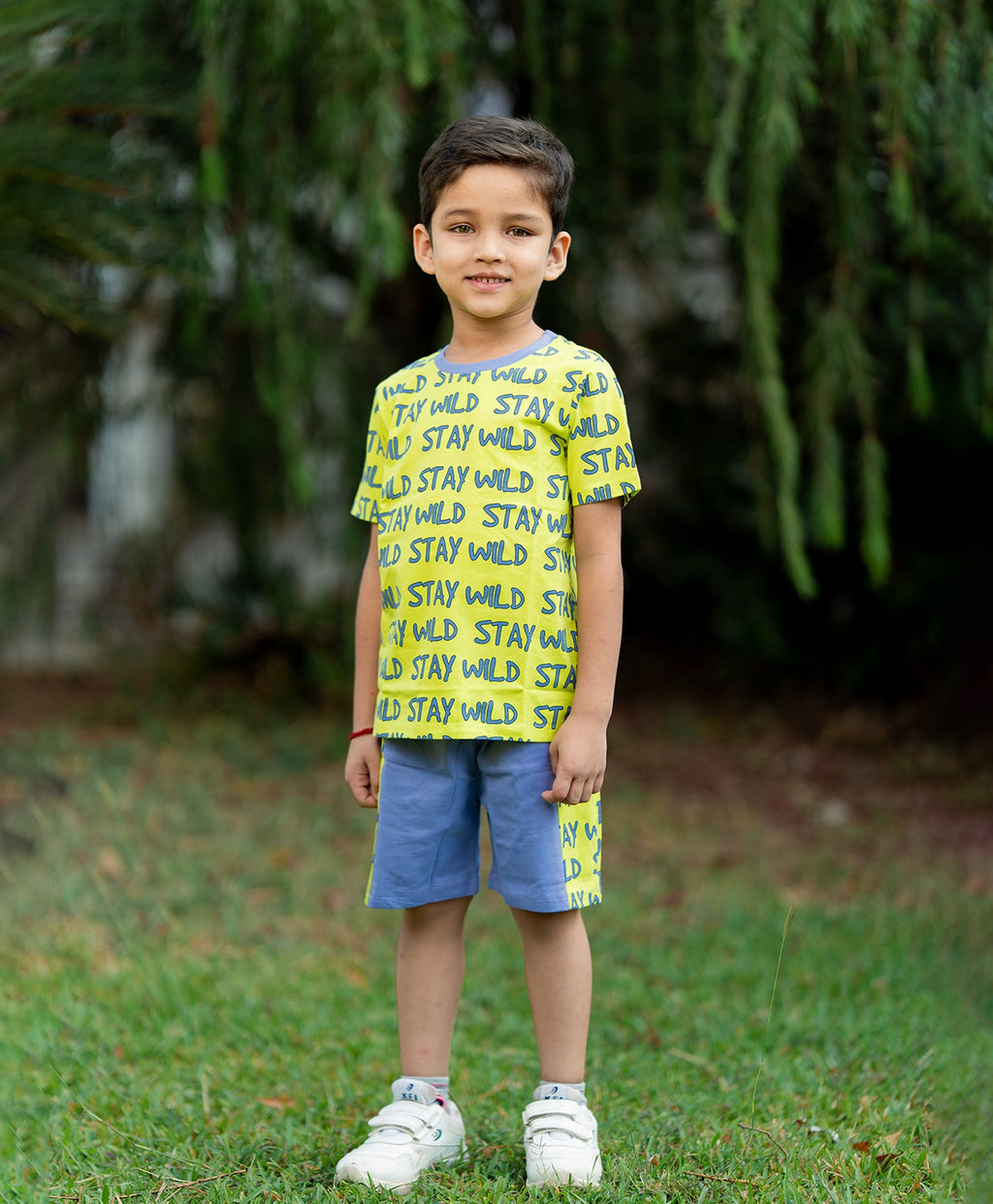 Stay Wild Pattern Half Sleeves T-Shirt & Shorts Set