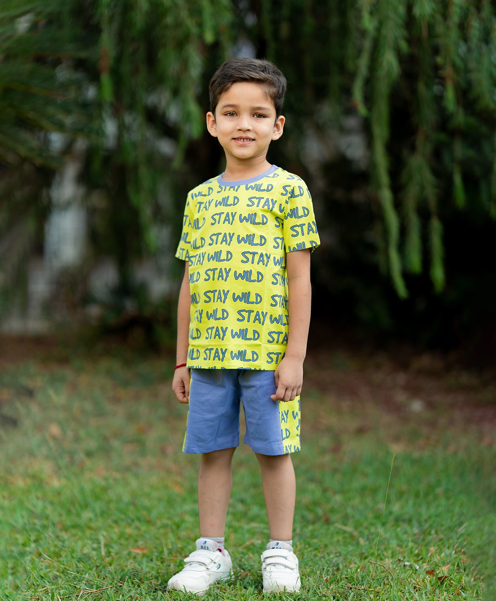 Stay Wild Pattern Half Sleeves T-Shirt & Shorts Set