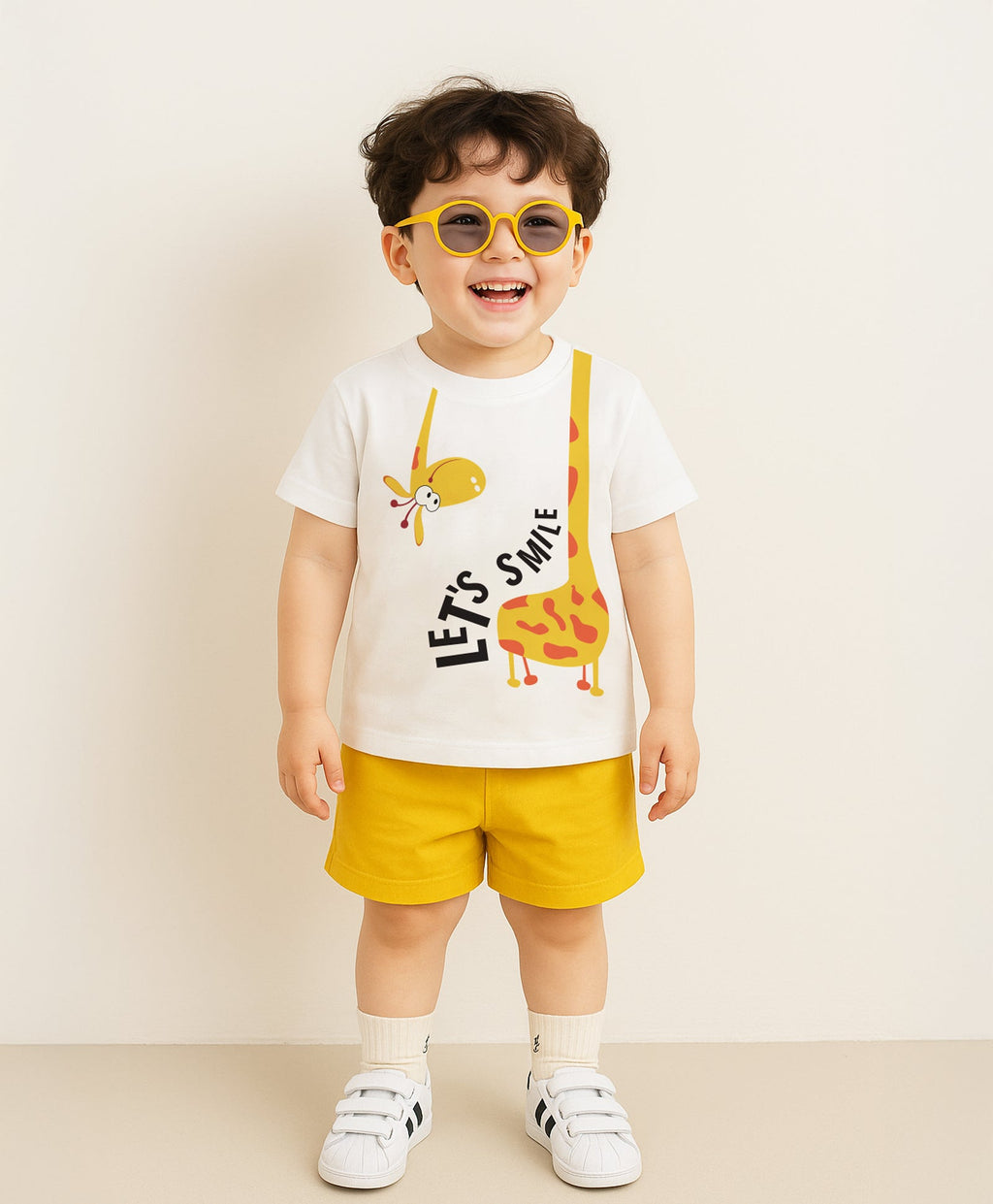 Kids Let’s Smile Graphic Print Half Sleeves T-Shirt & Shorts Set