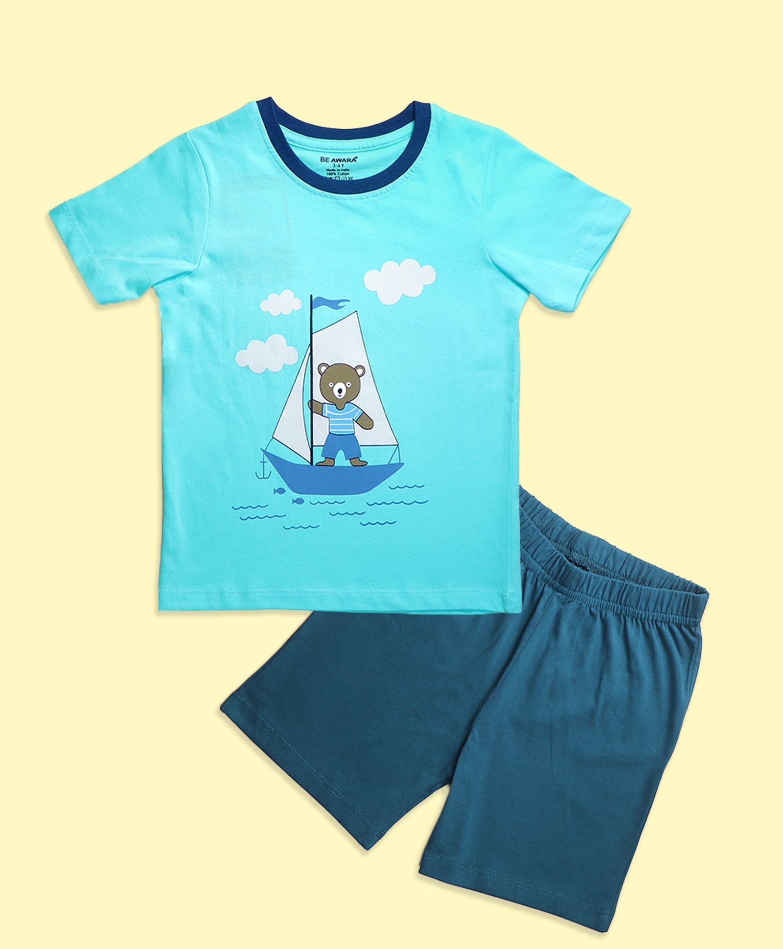 Kids Tiny Captain Graphic Print Half Sleeves T-Shirt & Shorts Set