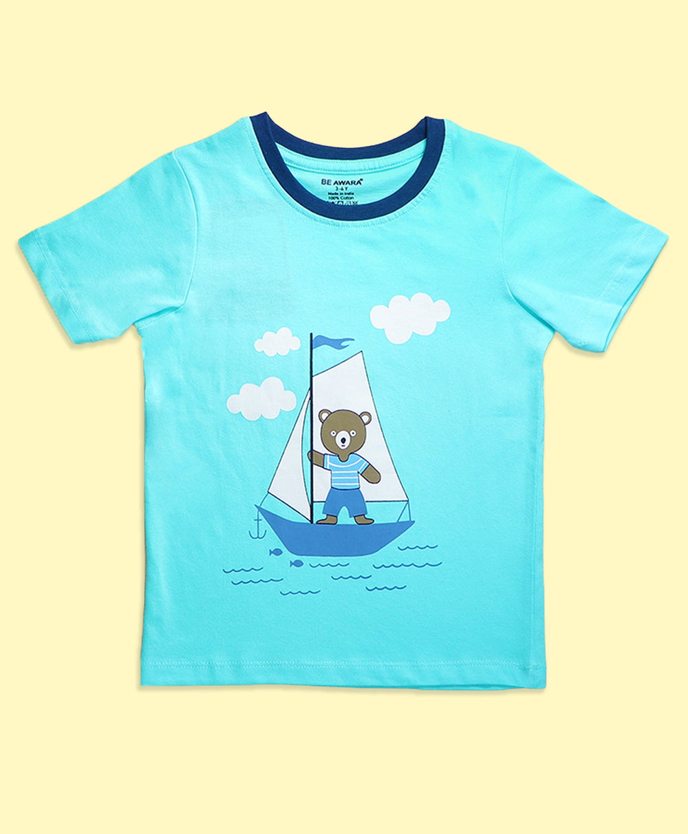 Kids Tiny Captain Graphic Print Half Sleeves T-Shirt & Shorts Set