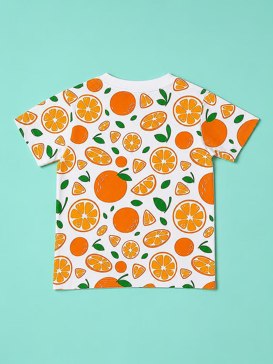 Orange Pattern T-Shirt & Shorts Set