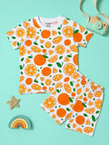 Orange Pattern T-Shirt & Shorts Set