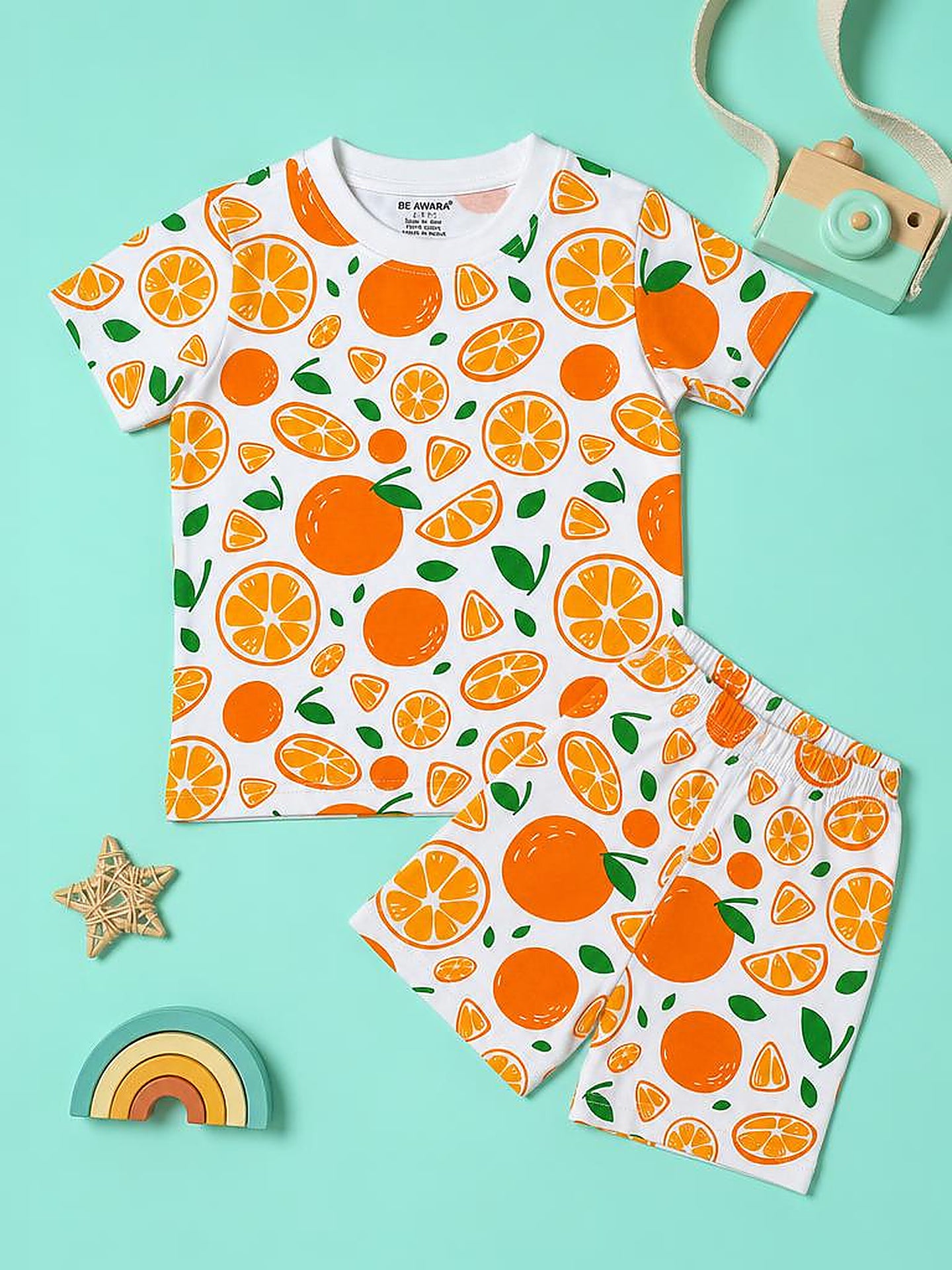 Orange Pattern T-Shirt & Shorts Set