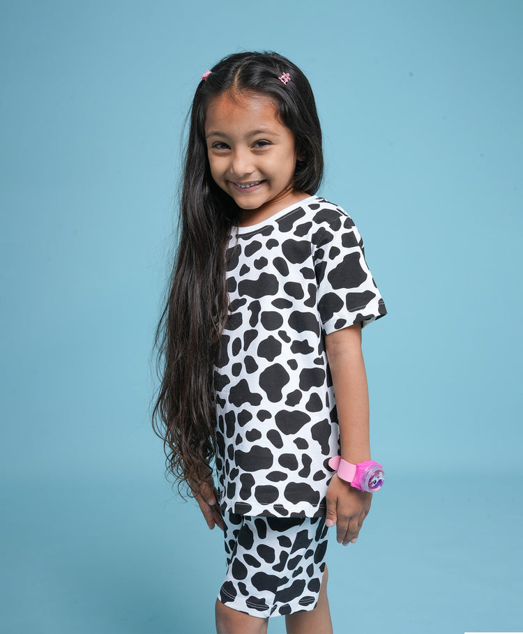 Cow Patch Pattern Half Sleeves T-Shirt & Shorts Set