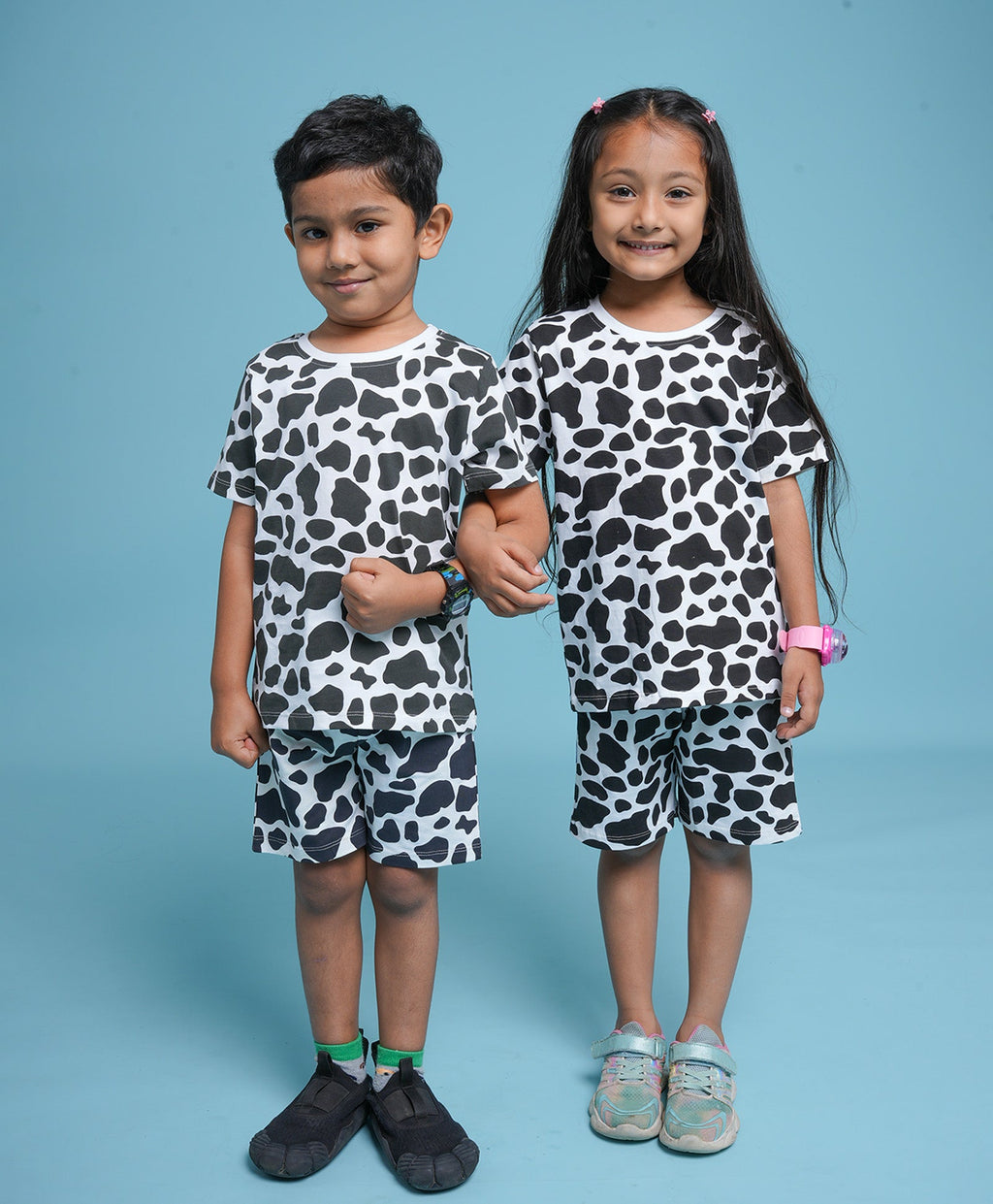 Cow Patch Pattern Half Sleeves T-Shirt & Shorts Set