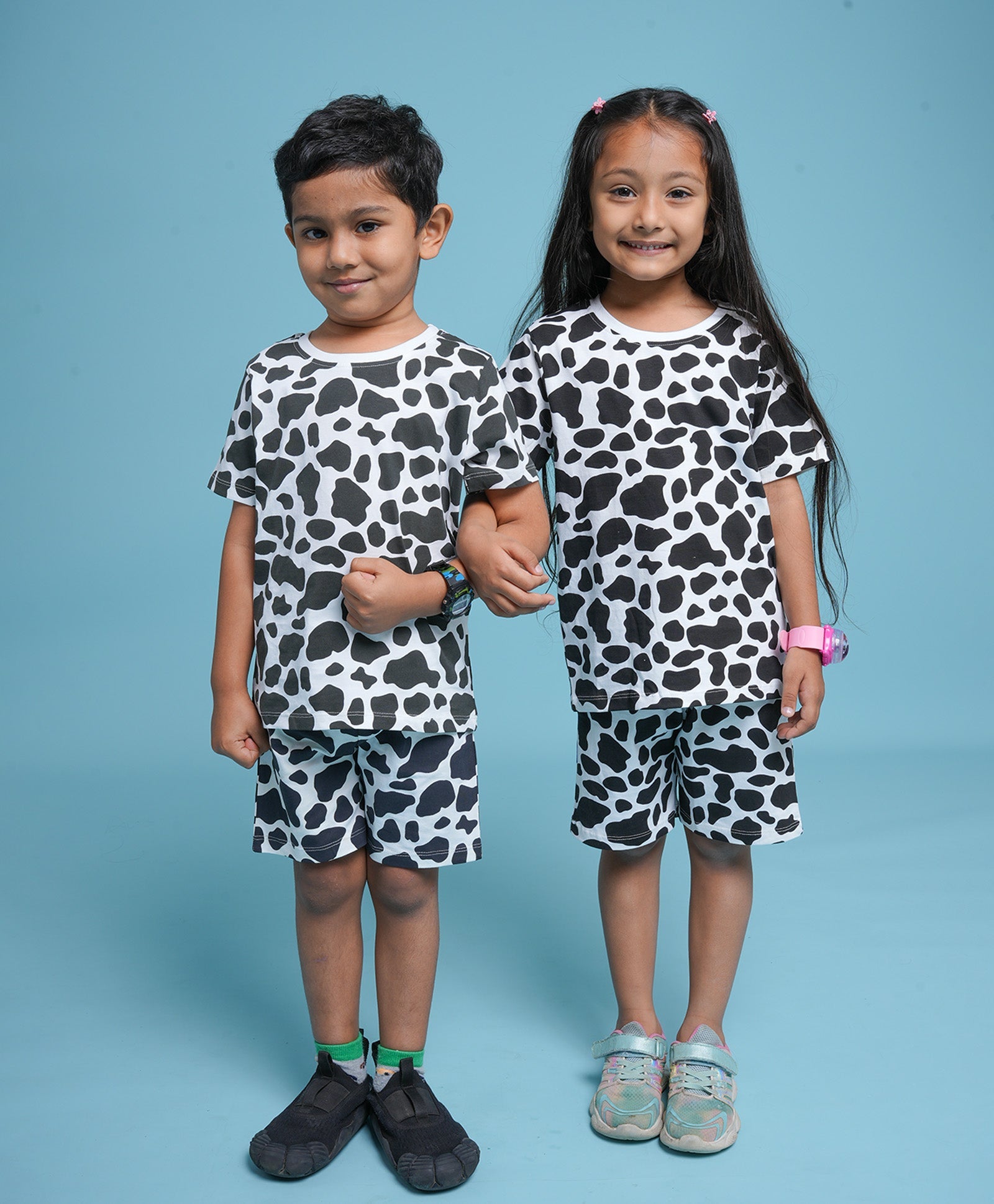 Cow Patch Pattern Half Sleeves T-Shirt & Shorts Set