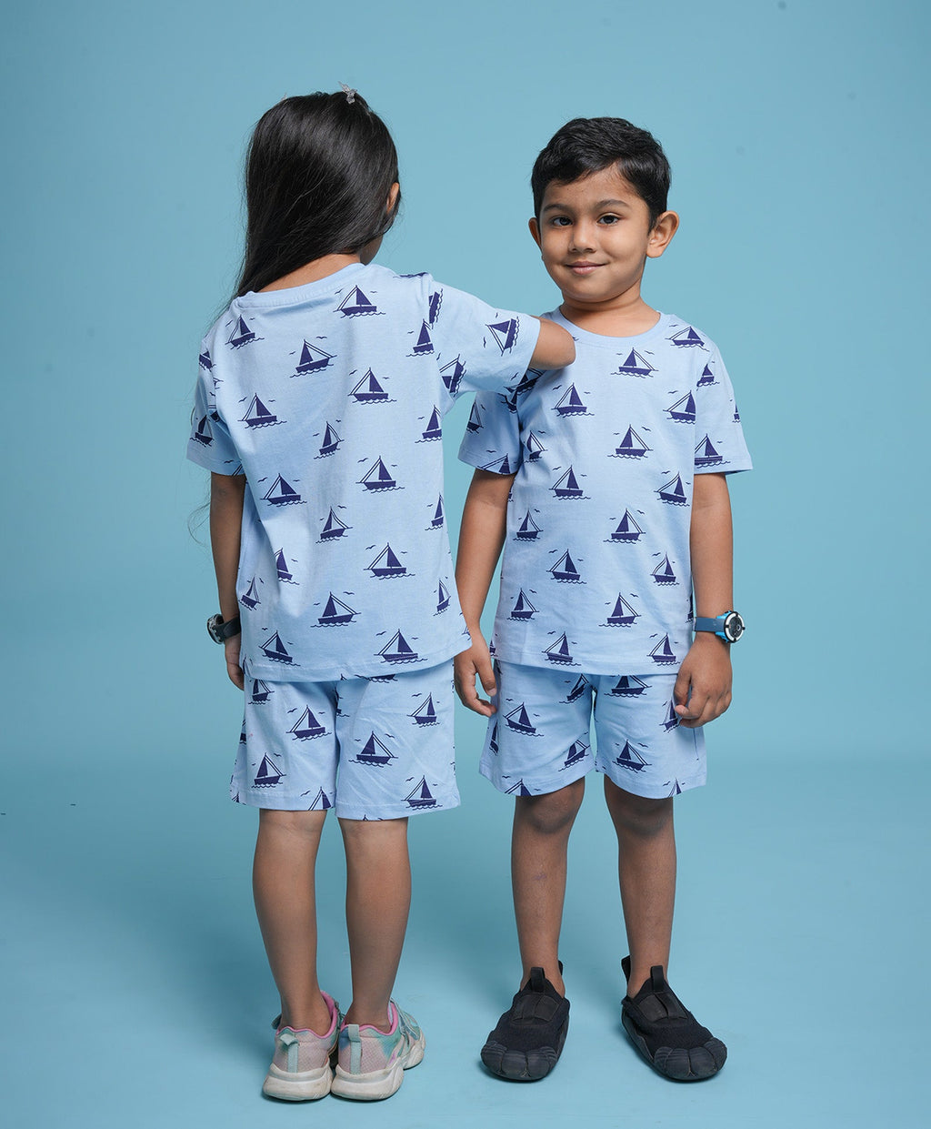 Ship Pattern Half Sleeves T-Shirt & Shorts Set