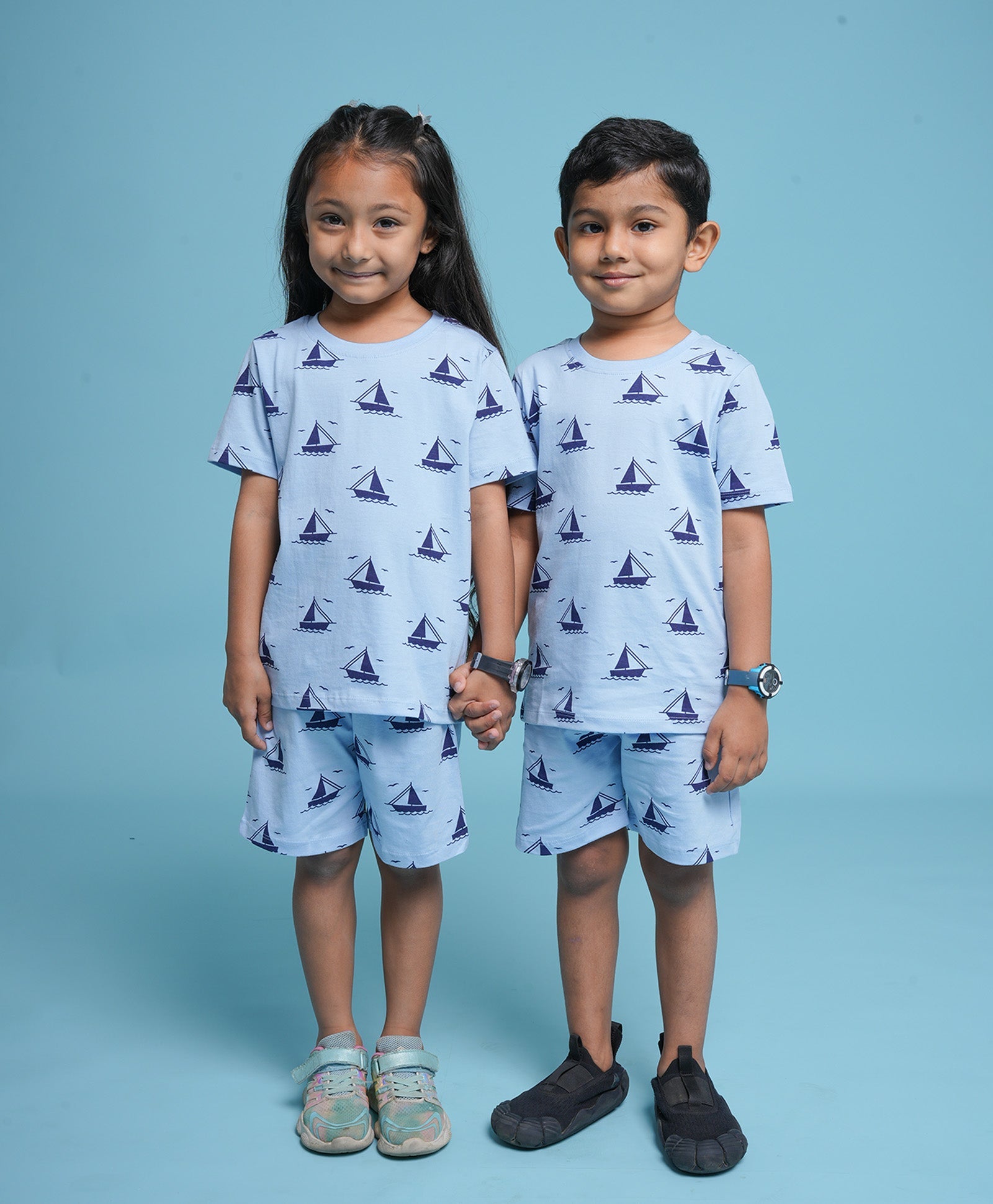 Ship Pattern Half Sleeves T-Shirt & Shorts Set