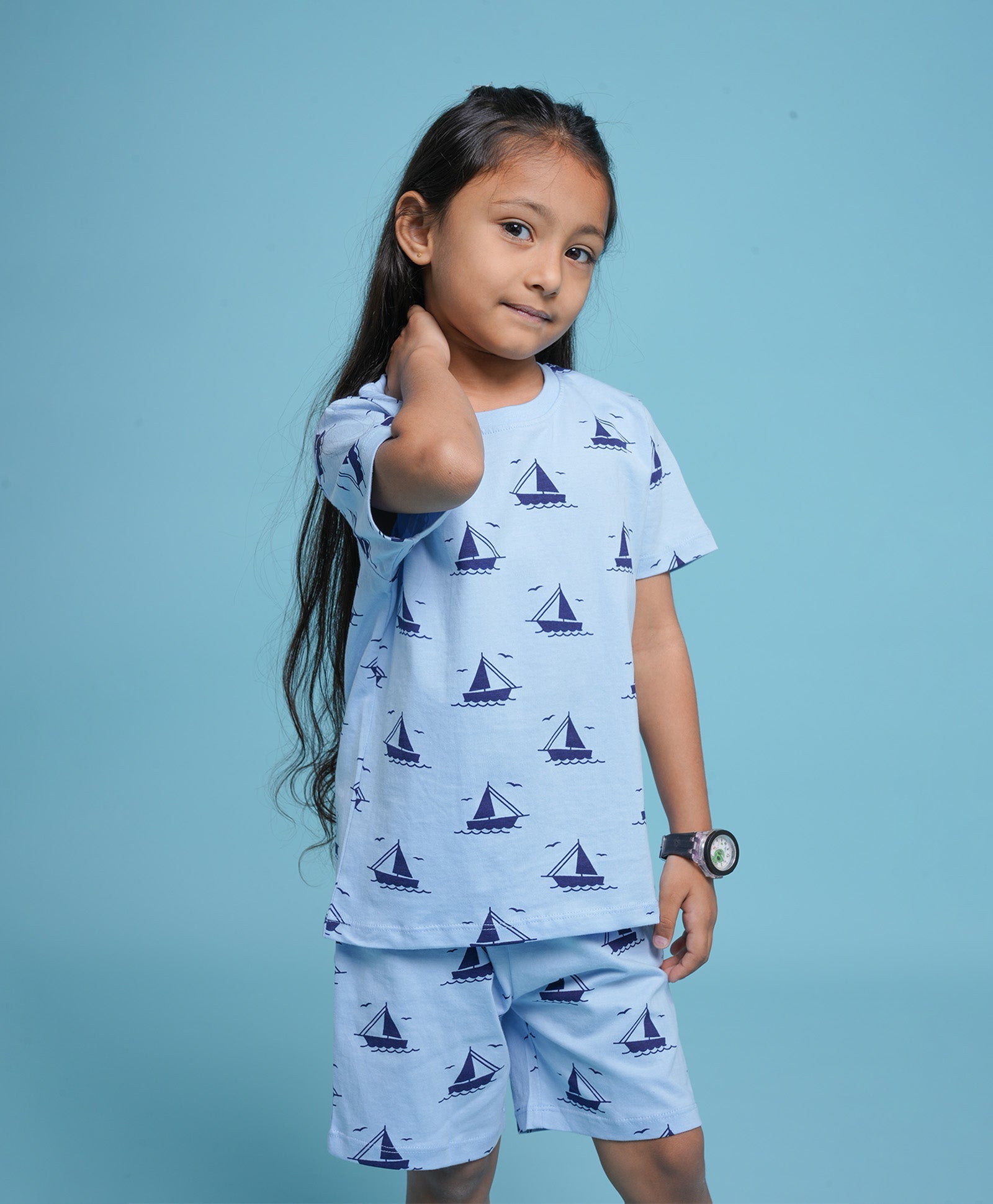Ship Pattern Half Sleeves T-Shirt & Shorts Set