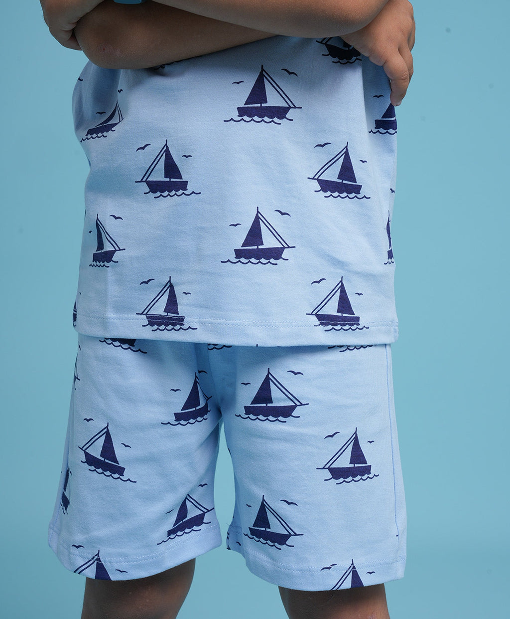 Ship Pattern Half Sleeves T-Shirt & Shorts Set