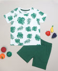 Green Leaf's Print Half Sleeves T-Shirt & Shorts Set