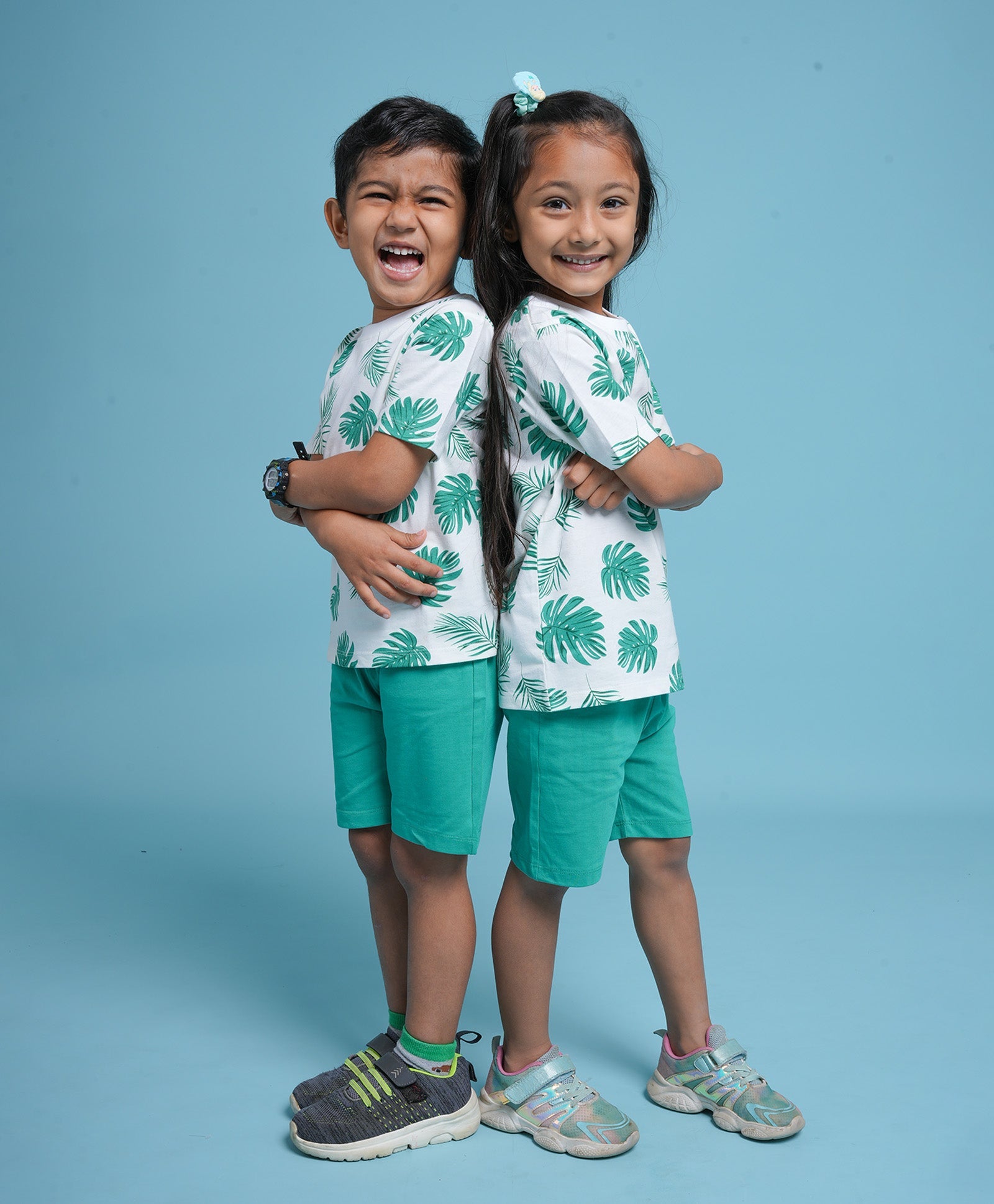 Green Leaf's Print Half Sleeves T-Shirt & Shorts Set