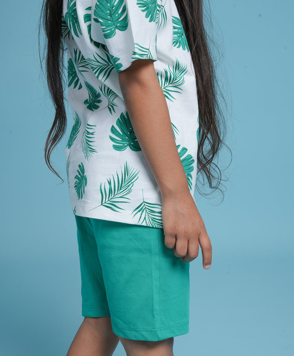 Green Leaf's Print Half Sleeves T-Shirt & Shorts Set