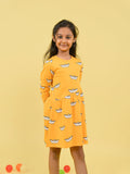 Girls Boat Pattern Full Sleeves Fit & Flared Slanting Hem Dress