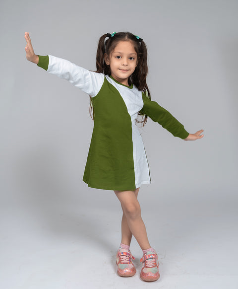 Girls Dual Tone Colorblock Fit & Flared Dress