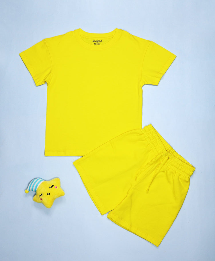 Illuminating Yellow Drop Shoulder T-Shirt & Shorts Set
