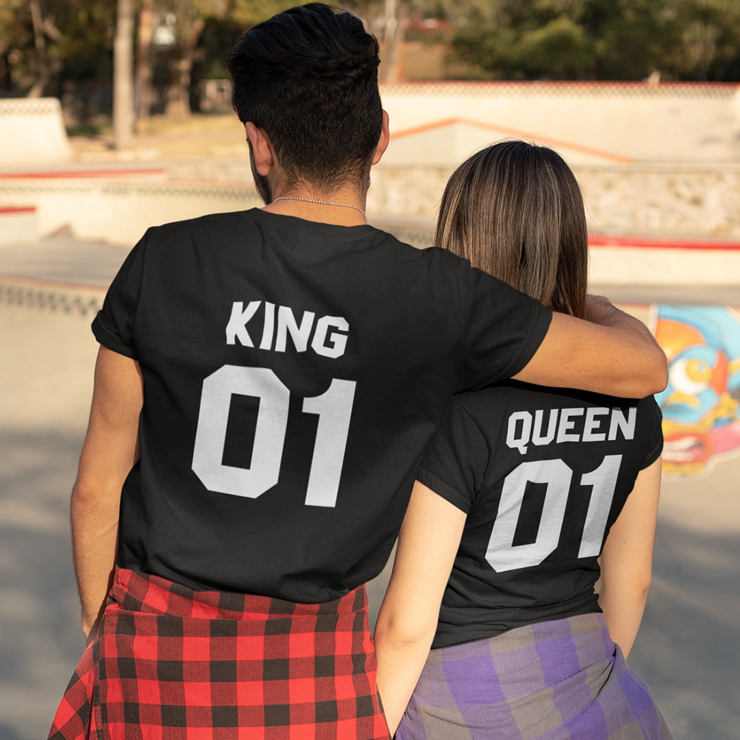 fløjl Citron jeg lytter til musik King Queen Backprint | Couple T-Shirts Online In India | Be Awara